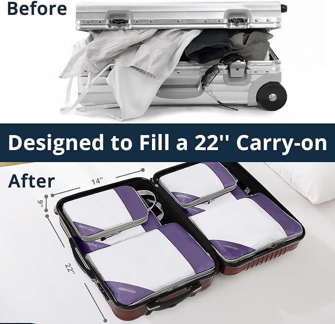 Compression Packing Cubes 6 Set, Compressible Space-Saving Packing Cubes