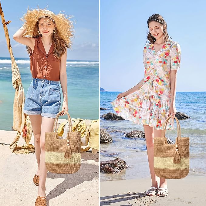 Straw Beach Bags for Women Woven Beach Tote Bag Casual Boho Large Shoulder