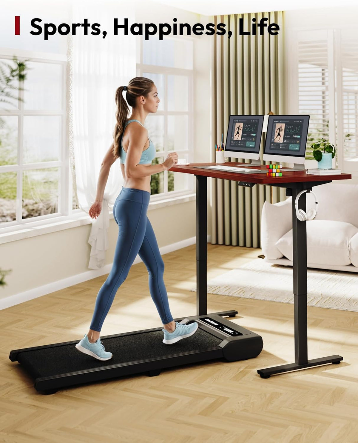 SANODESK Electric Standing Desk 60 x 24 Inches Whole-Piece Desktop Height Adjustable Stand Up Desk w/6-Button Controller Ergonomic Computer Desk for Home Office, Black Frame + Mahogany Tabletop