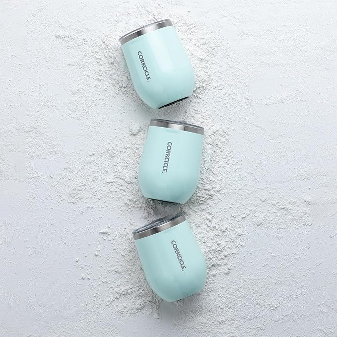 Corkcicle Stemless Wine Tumbler - Keeps Drinks Cold for 6 Hours - Triple-Insulated Stainless Steel - Non-Slip Base - Summer Drinkware Gift - Keeps Drinks Ice Cold - 12 oz - Gloss Powder Blue