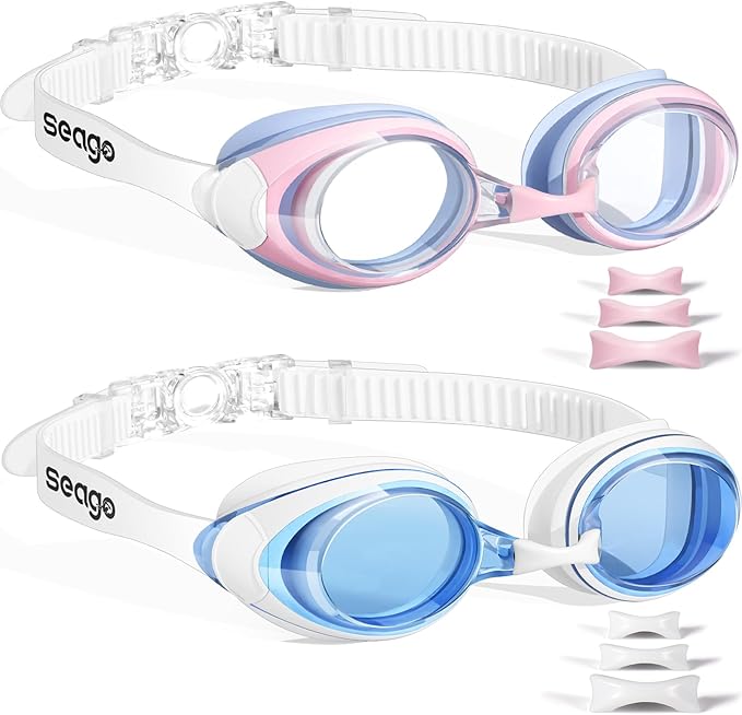 Seago 2 Pack Swimming Goggles Anti-fog Anti-UV Silicone Swim Goggles Adult Women Men