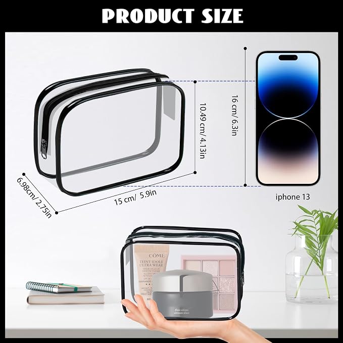16 Pieces Clear Cosmetic Bags PVC Clear Makeup Bags TSA Approved Toiletry Bag