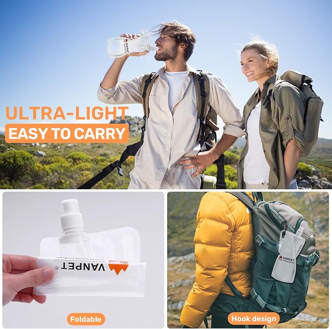 1L Hiking Collapsible Water Bottles, 33OZ BPA-Free Plastic Flasks, Reusable