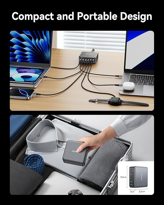 270W USB C Charger Block, Rocoren 6 Port Multi USB-C Charging Station, 100W PD