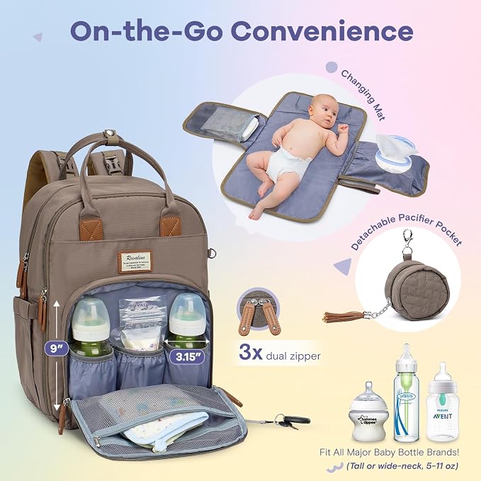 RUVALINO Diaper Bag Backpack, Large Capacity, Waterproof
