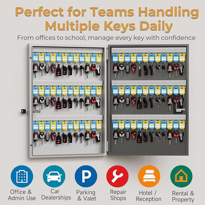 72 Key Cabinet Organizer, Metal Key Lock Box Wall Mount use OTP Technology
