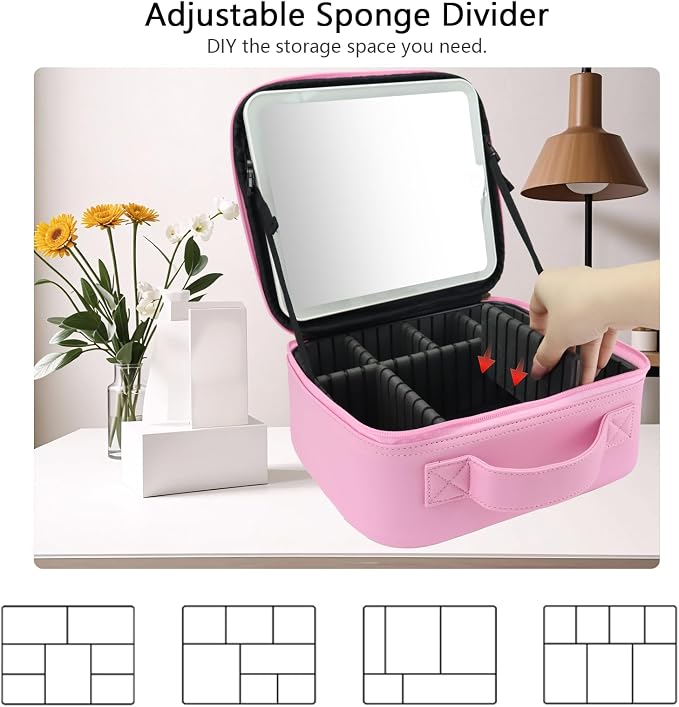 Travel Makeup Bag with LED Mirror Travel Makeup Organizer with 3 Lighted