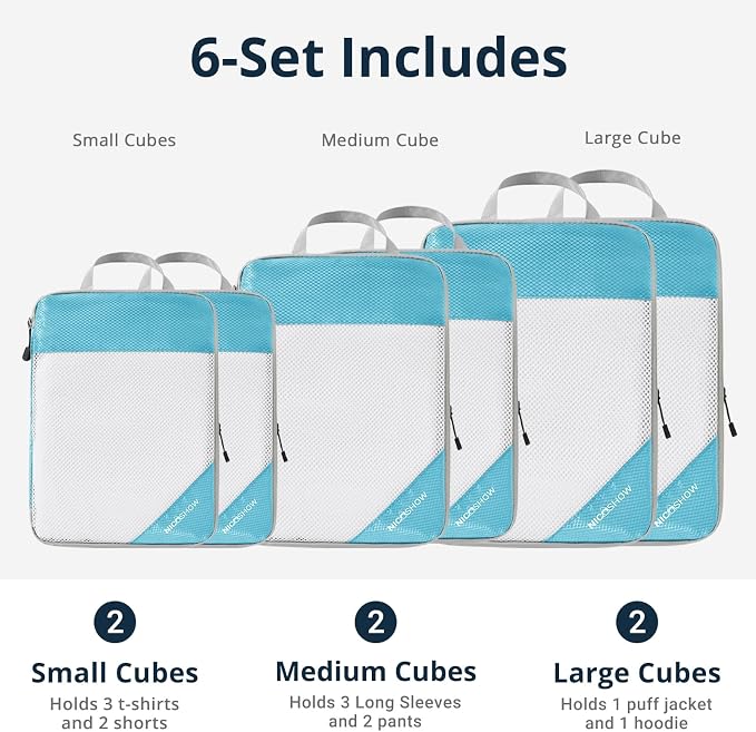 Compression Packing Cubes 6 Set, Compressible Space-Saving Packing Cubes
