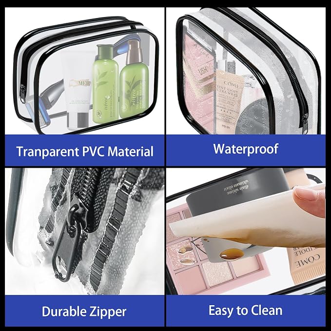 16 Pieces Clear Cosmetic Bags PVC Clear Makeup Bags TSA Approved Toiletry Bag