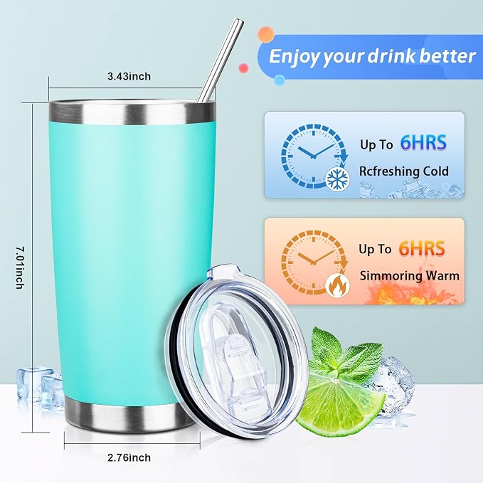 20oz Tumbler with Straw and Brush, Stainless Steel Vacuum Insulated tumbler