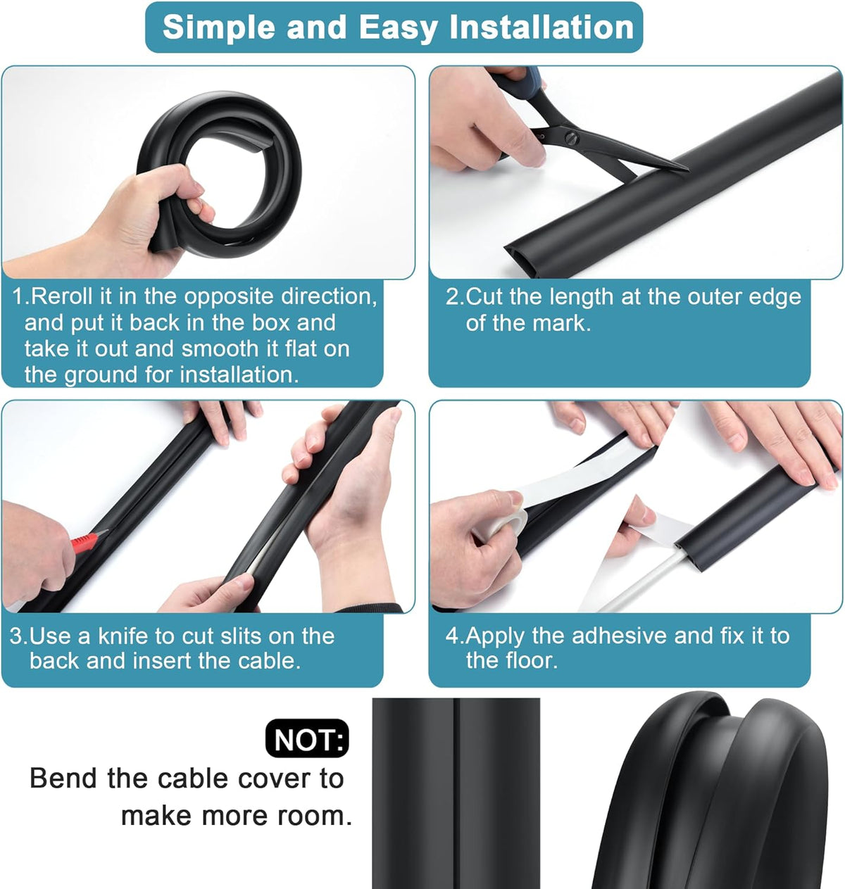 Cord Hider Floor, 3FT, Beige Cord Cover Floor, Cord Protector Floor Extension Cable Cover, Soft PVC Wire Covers - Cable Management Hide Cords on Floor - Cord Cavity: 0.7" (W) x 0.4"(H)