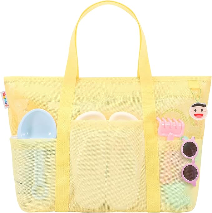 Tagitary Mesh Beach Bag with Zipper Large Beach Tote Waterproof Sandproof with