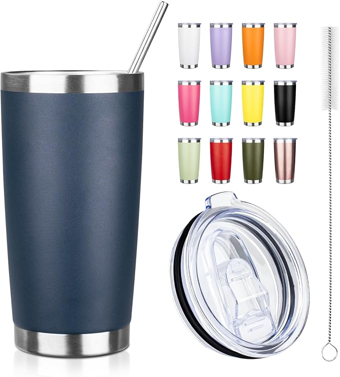 20oz Tumbler with Straw and Brush, Stainless Steel Vacuum Insulated tumbler