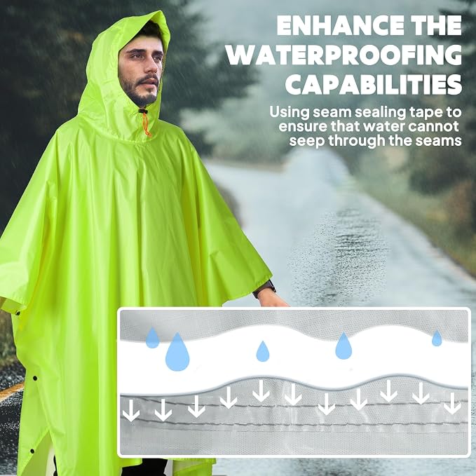 ANYOO Hooded Rain Poncho for Adults Waterproof Lightweight Rain Coat for Men