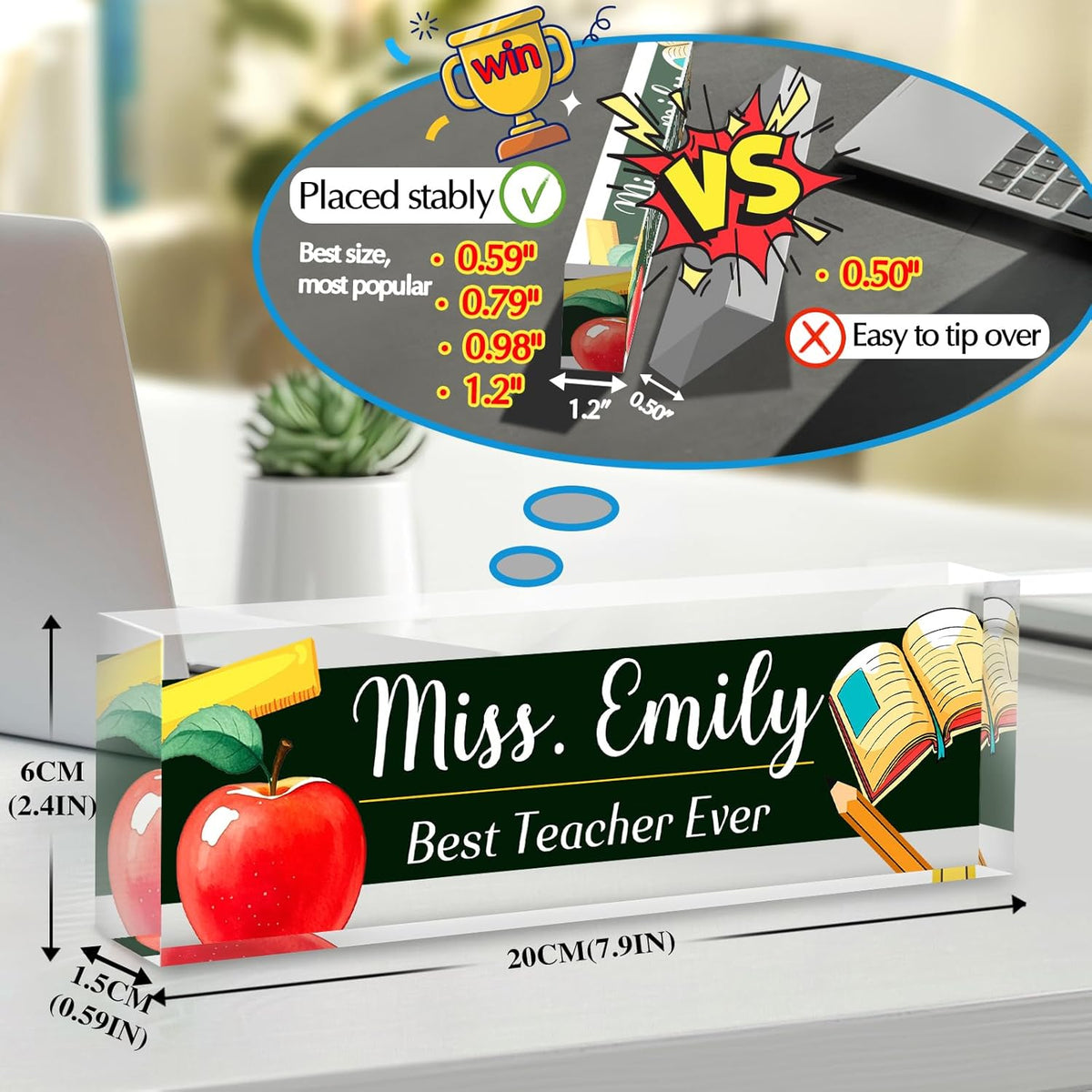 Personalized Name Plate for Desk - Custom Engraved Name Plates for Teacher -Teachers Day Gifts- Best Teacher Ever Teacher Appreciation Gifts- Acrylic Office Decor (Khaki)
