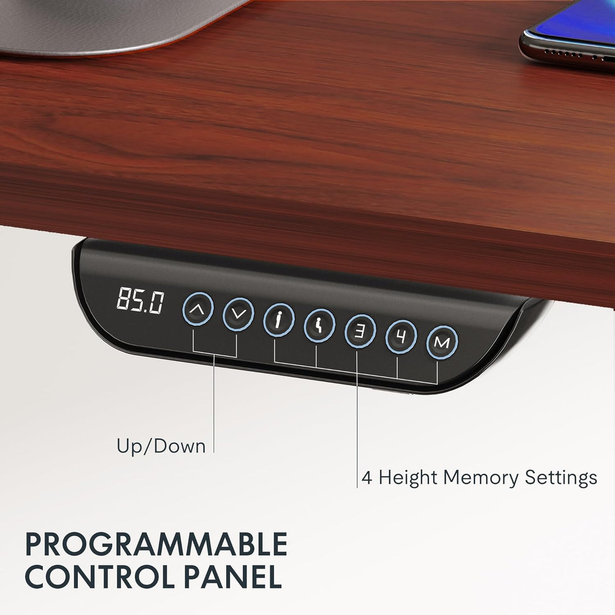 FLEXISPOT E6 MAX Dual Motor 3 Stages Standing Desk 60x24 Inch Whole-Piece Board Electric Height Adjustable Stand Up Desk 150KG Load Capacity(Black Frame + Mahogany Desktop)