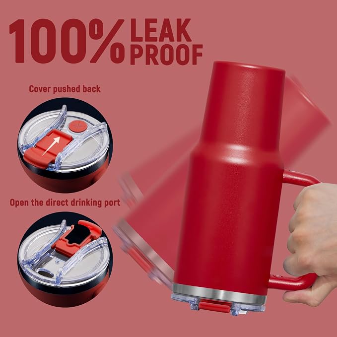 40 oz Tumbler with Handle and Straw Lid,Insulated Reusable Stainless Steel Water Bottle Travel Mug，Cupholder Friendly Double Wall Vacuum Sealed Cup (Cherry Red)