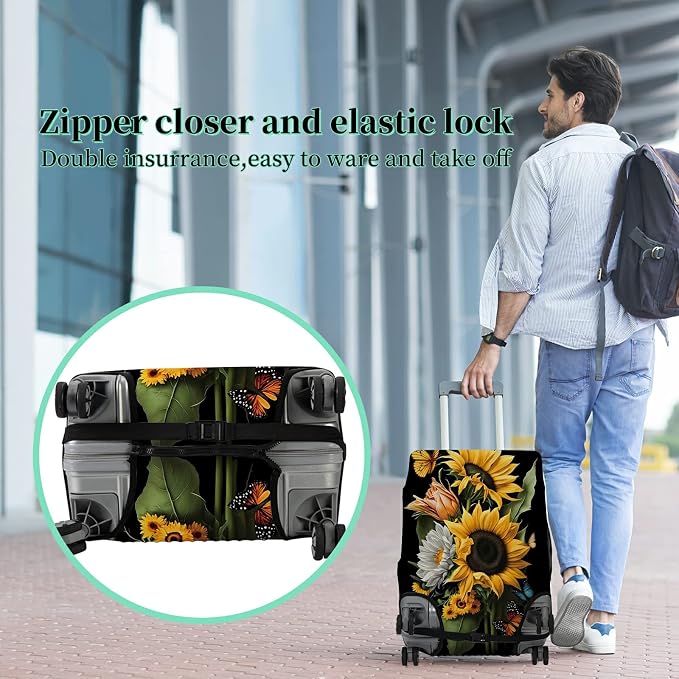 Suitcase Protector Plus 1 Luggage Tag, Sunflower Orchids Travel Suitcase Cover