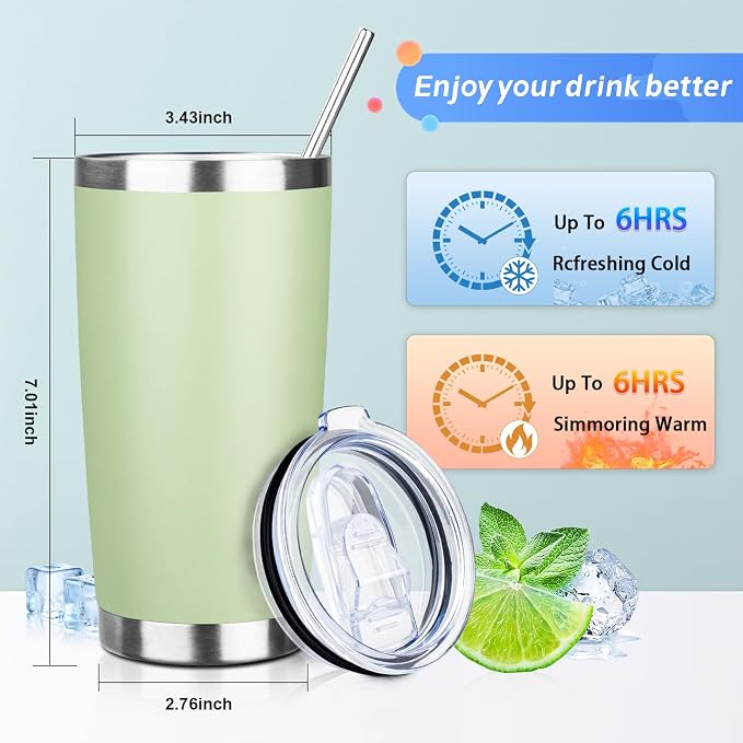 20oz Tumbler with Straw and Brush, Stainless Steel Vacuum Insulated tumbler