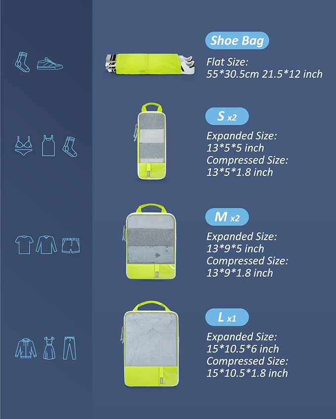 BAGSMART 6 Set Compression Packing Cubes
