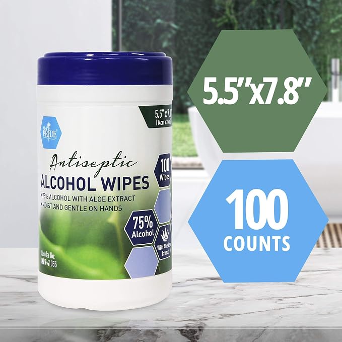 MED PRIDE Alcohol Based Disinfectant Wipes, 100 Pack,