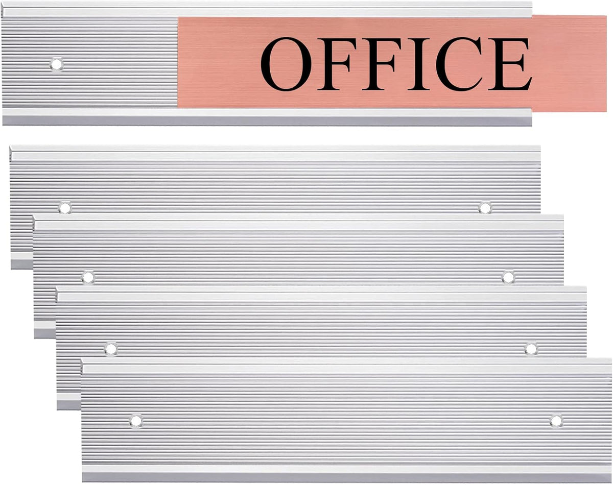 SINYUDUN 5 Pack Aluminum Wall or Door Name Plate Holder, Wall Mount Office Door Sign Holder with Double Sided Tape, for Business Department, Meeting Room, Room Number (Silver, 2" x 8")