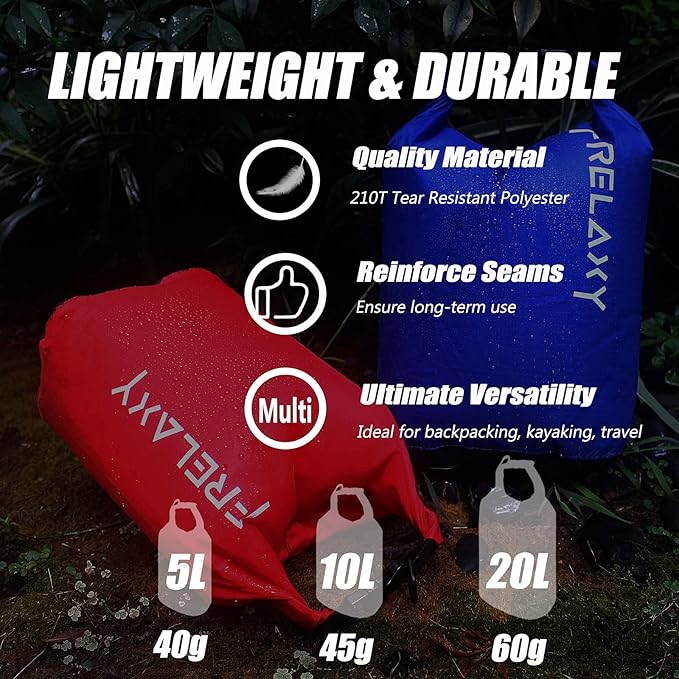Frelaxy Dry Bag 3-Pack/5-Pack, Ultralight Dry Sack, Outdoor Bags Keep Gear Dry
