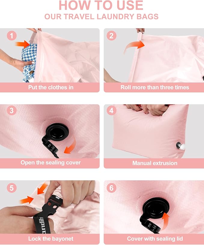 Travel Laundry Bag, Pump Free Vacuum Storage Bag Reusable Compression Dirty