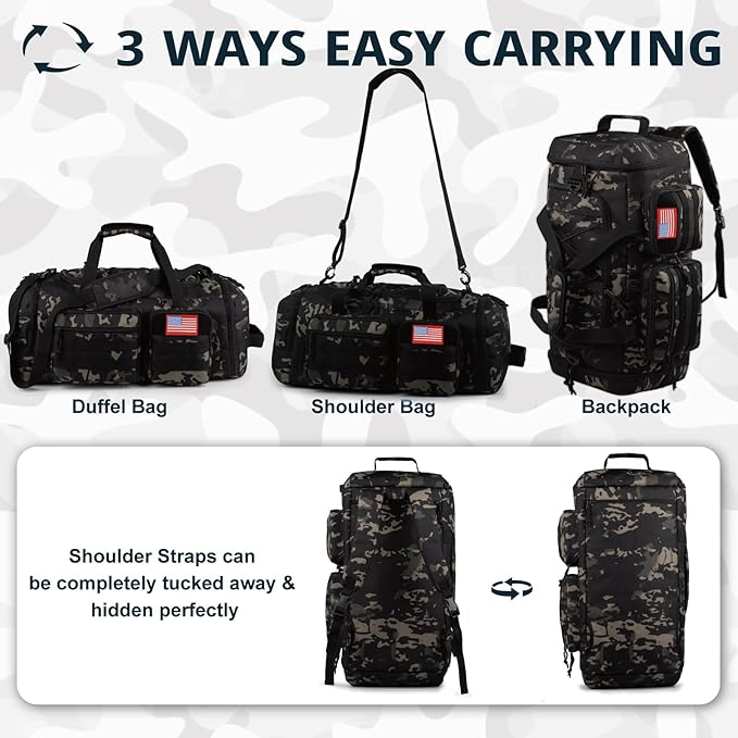 Tactical Gym Bag for Men，70L Large 3 in 1 Sports Duffle Bag
