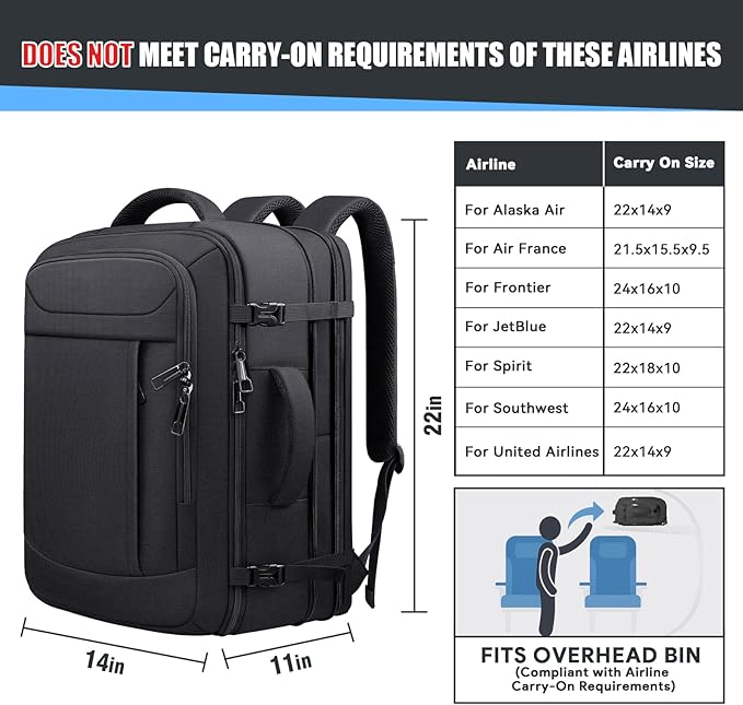 55L Extra Large Travel Backpack, Expandable 50L - 60L Carry On Backpack