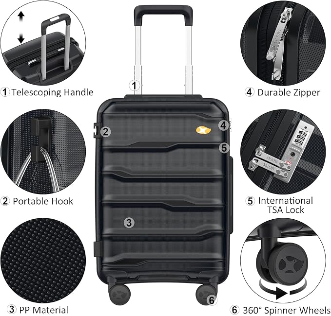 24 Inch Luggage with Spinner Wheels, Hard Shell Suitcase, Lightweight PP