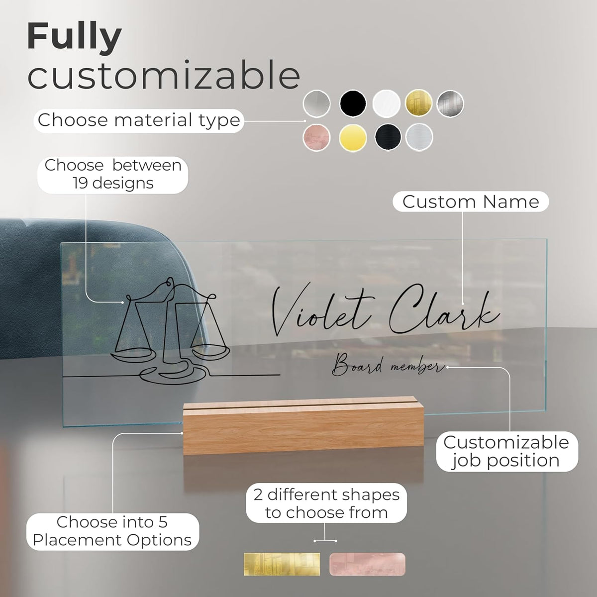 EGD Acrylic Desk Name Plate Personalized I Cute Office Decor I Office Desk Accessories with Various Material Options I Personalized Name Plate with Font Options (10 x 3.5 Inch) (1. Acrylic)