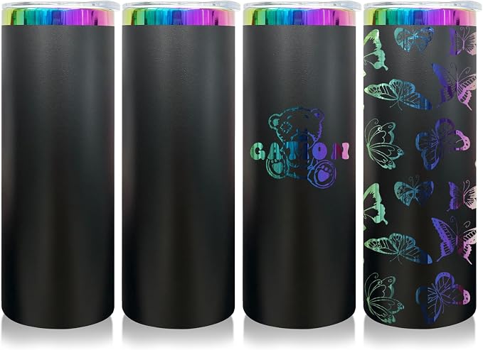 20 oz Skinny Tumblers Stainless Steel Tumbler with Lid and Straw Double Wall Vacuum Insulated Coffee Mug 20oz Powder Coated Cup for Hot and Cold Drinks(Black,4 pack)