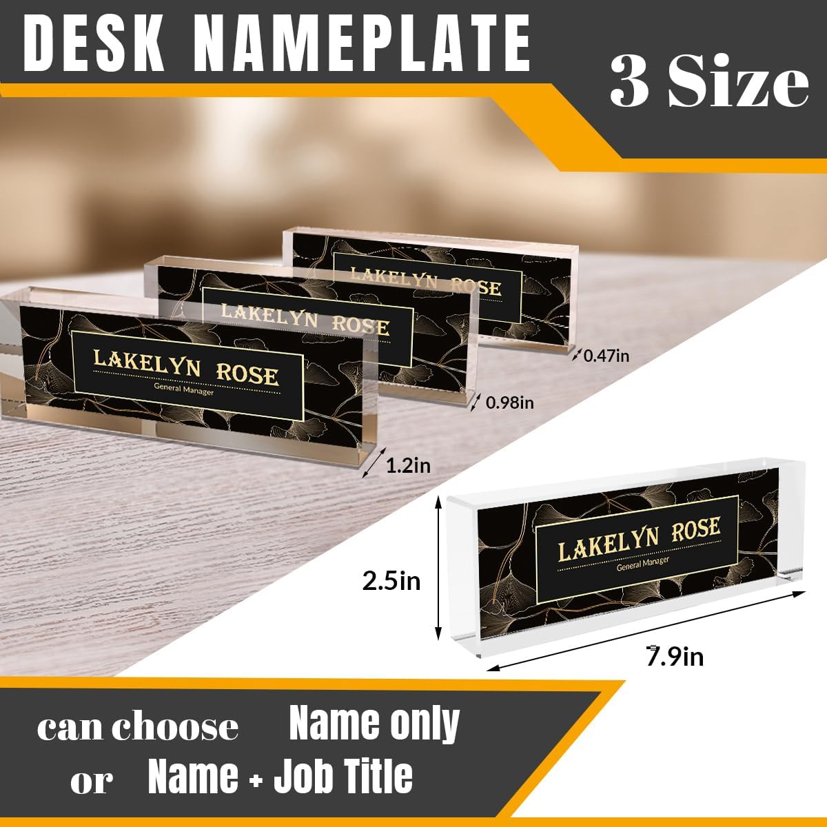Desk Name Plate Personalized | Office Desk Accessories | Produced in USA | Office Desk Accessories| Name Plate for Desk | Ships Next Day…, Golden Leaf