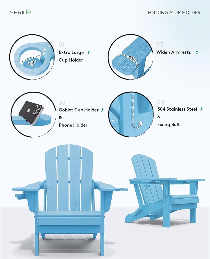 SERWALL Adirondack Chair with Cup Holders