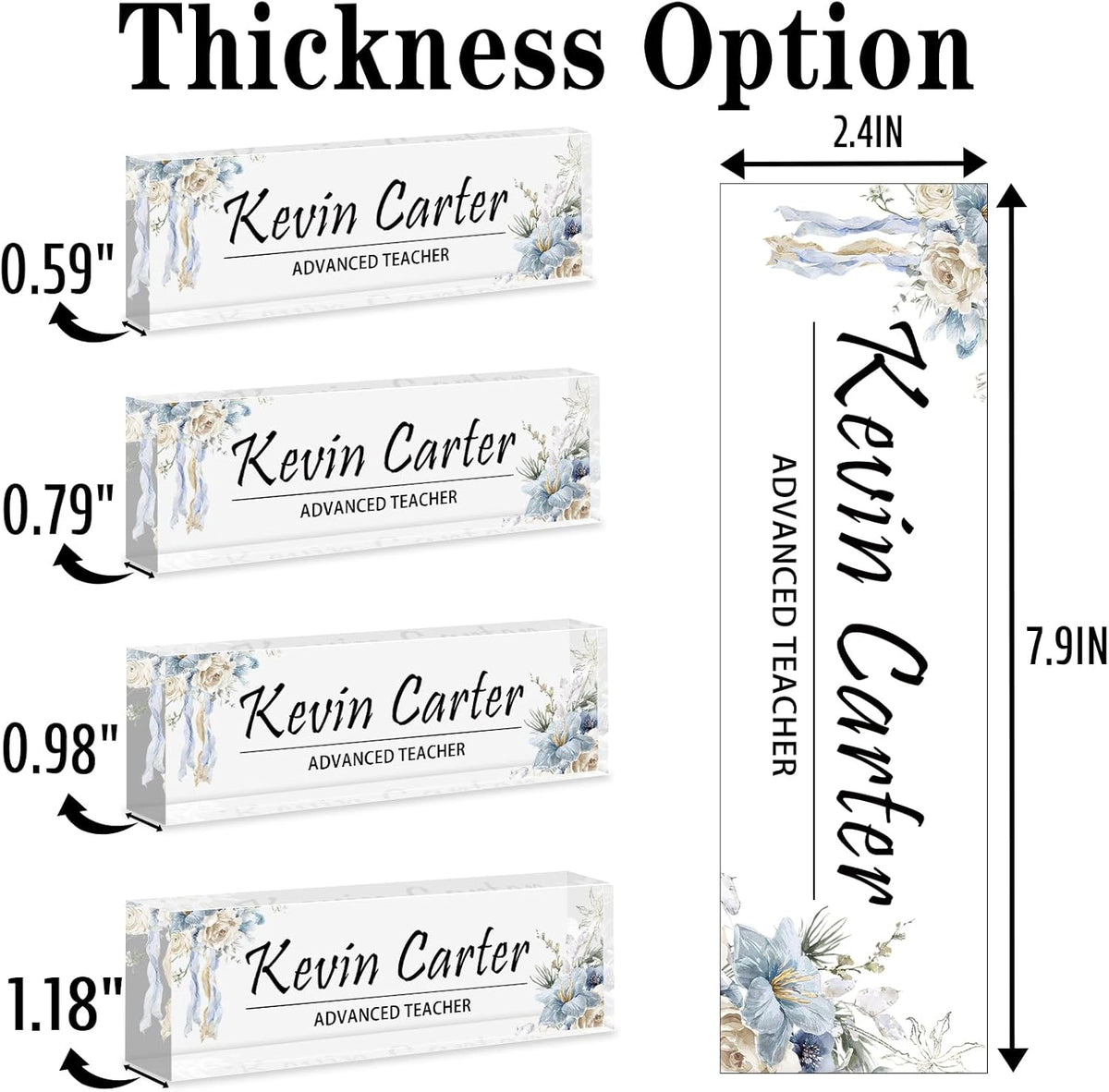 Name Plate for Desk Personalized, Acrylic Desk Decorations, Employee Appreciation Gifts, Custom Office Gifts for Coworkers, Boss, Teacher, Nurse (White Blue Flowers)