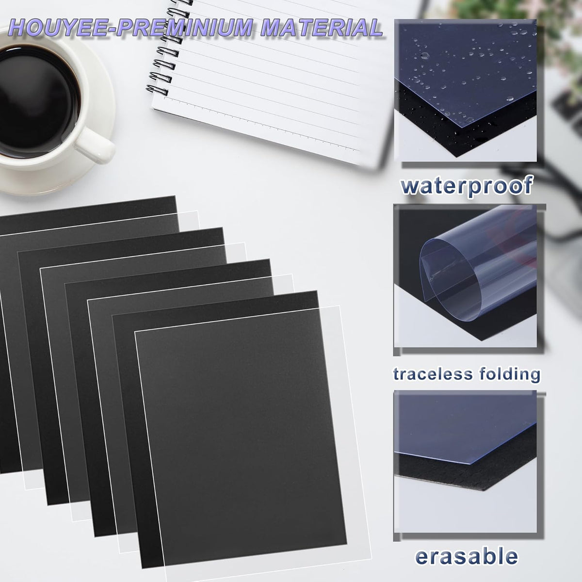 100 Pack Binding Covers Set, 8.5x11 Inches, Including 50 Pcs 12 Mil Ultra Clear PET Binding Covers, 50 Pcs 12 Mil Black Sand Textured
