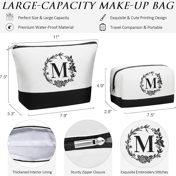 Personalized Christmas Gifts for Women, Initial Canvas Tote Bag & Makeup Bag