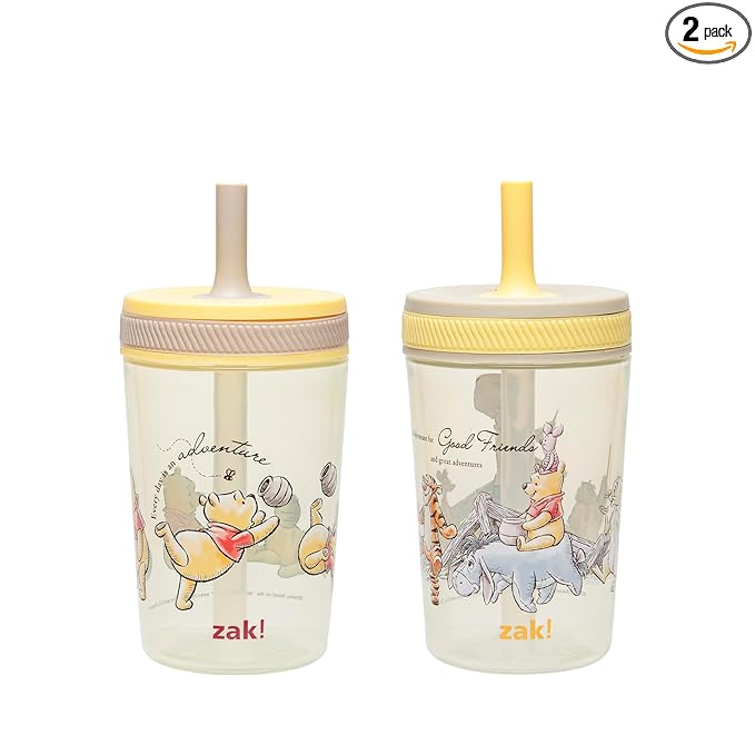 Zak Designs Disney Winnie the Pooh Kelso Toddler Cups For Travel or At Home, 15oz 2-Pack Durable Plastic Sippy Cups With Leak-Proof Design is Perfect For Kids (Winnie the Pooh & Friends)