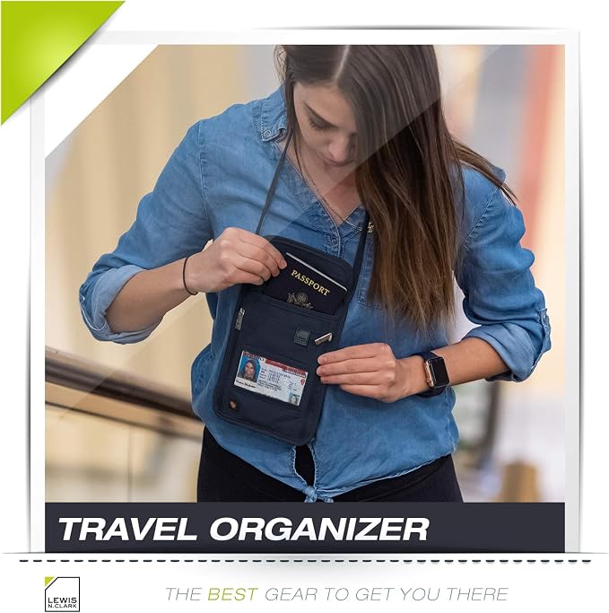 Lewis N. Clark RFID Blocking Stash Neck Wallet, Travel Pouch + Passport Holder