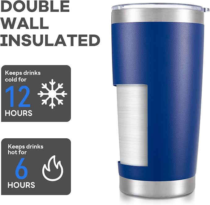 20 oz Tumbler with Lid Stainless Steel Insulated Tumblers Bulk Double Wall Vacuum Cups Powder Coated Travel Mug Keep Drink Cold and Hot, Blue, 8 Pack