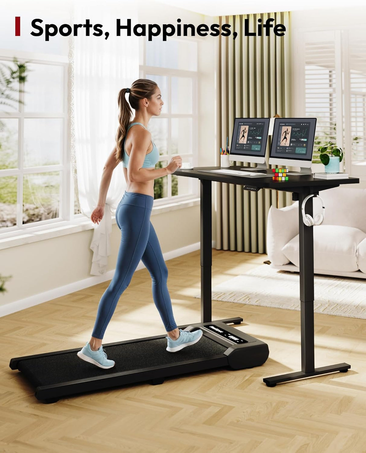 SANODESK Electric Standing Desk 60 x 24 Inches Whole-Piece Desktop Height Adjustable Stand Up Desk w/6-Button Controller Ergonomic Computer Desk for Home Office, Black Frame + Black Tabletop