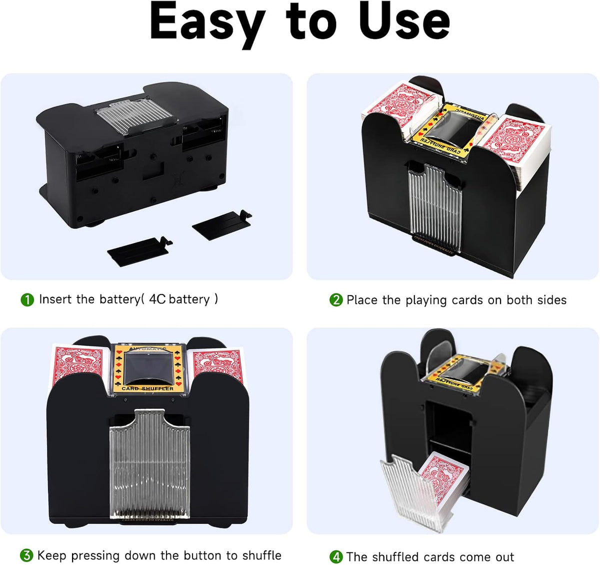 Unniweei Automatic Card Shuffler, Battery-Operated Electric Shuffler, Casino Card Game for Poker, Home Card Game, UNO, Phase10, Texas Hold'em, Blackjack, Home Party Club Game