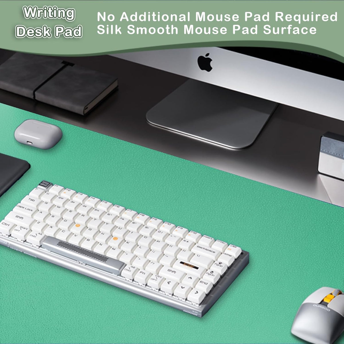 Boutilon Leather Desk Pad Protector,Non-Slip Mouse Pad,Laptop Desk Pad,Office Mouse Mat,Waterproof Leather Desk Blotter,Desk Writing Pad for Office and Home (M-Light Green,30"x14")