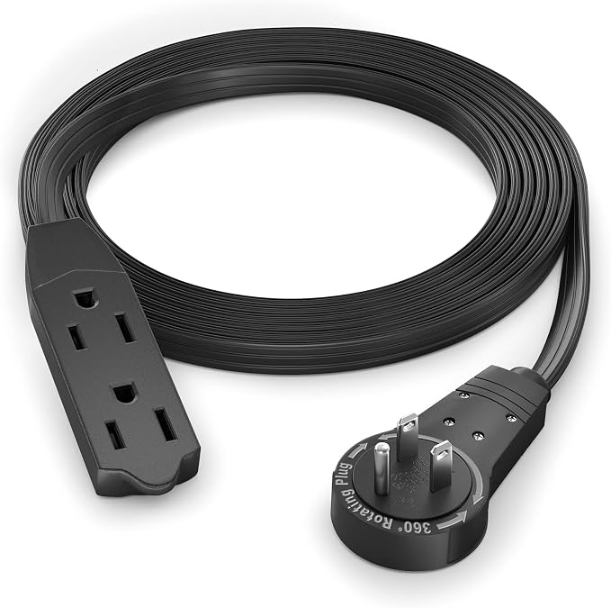 Maximm Cable 6 Ft 360° Rotating Flat Plug Extension Cord/Wire, 16 AWG Multi 3