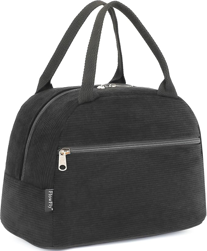 FlowFly Lunch Bag for Women Insulated Lunch Box Corduroy Lunch Tote Cooler for