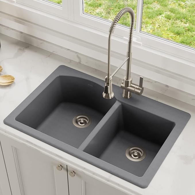 KRAUS Forteza 33-inch Drop In/Undermount 60/40 Double Bowl Granite Kitchen Sink