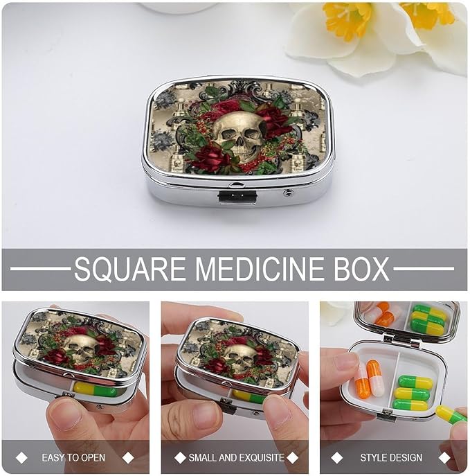 Metal 2 Compartment Pill Organizer Travel Friendly Portable Compact Pill Box