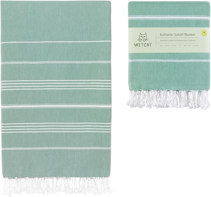 WETCAT Turkish Beach Blanket Sandproof (82"x82") 100% Turkish Cotton, Made in Turkey - Sand Free, Ultra Soft, Extra Large Throw for Picnic – Teal