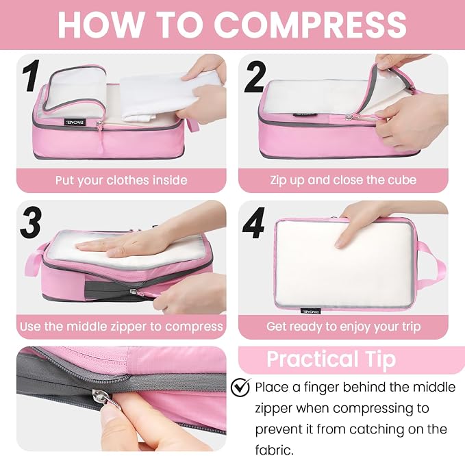 BAGAIL 6 Set Ultralight Compression Packing Cubes Packing Organizer